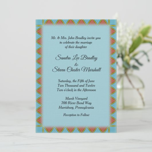 Aztec Blue Wedding Invitation 5" x 7" Einladung (Stehend Vorderseite)