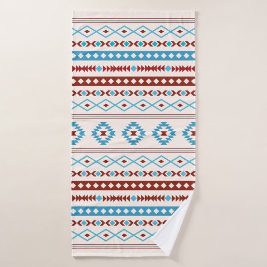 Aztec Blues Red Cream Mixed Motifs Muster Badehandtuch (Badehandtuch)