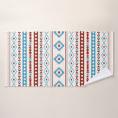 Aztec Blues Red Cream Mixed Motifs Muster Badehandtuch (Badehandtuch)
