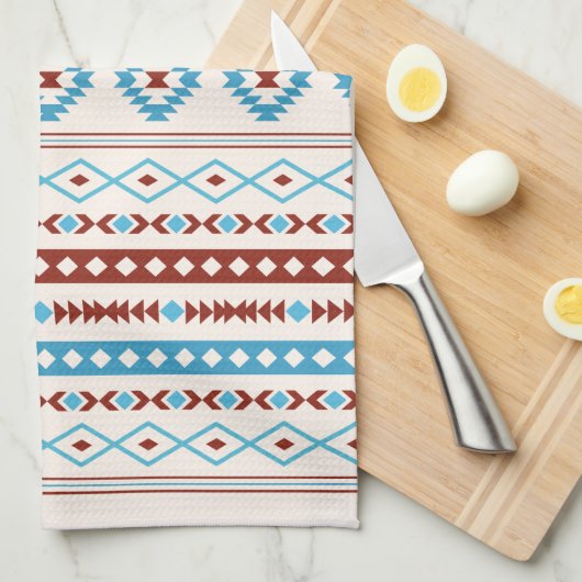 Aztec Blues Red Cream Mixed Motifs Muster Geschirrtuch (Viertel Falte)