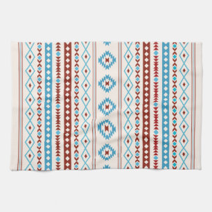 Aztec Blues Red Cream Mixed Motifs Muster Geschirrtuch