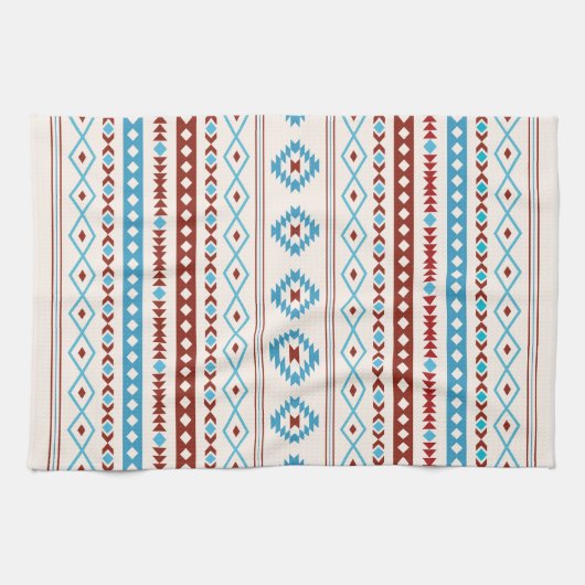 Aztec Blues Red Cream Mixed Motifs Muster Geschirrtuch (Horizontal)