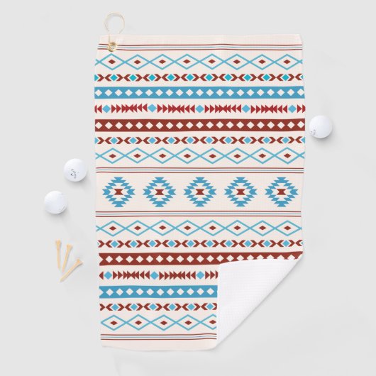 Aztec Blues Red Cream Mixed Motifs Muster Golfhandtuch (Insitu)