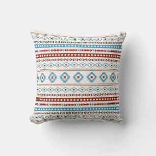 Aztec Blues Red Cream Mixed Motifs Muster Kissen