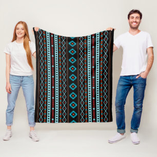 Aztec Blues Reds Black Mixed Motifs (H-Muster) Fleecedecke