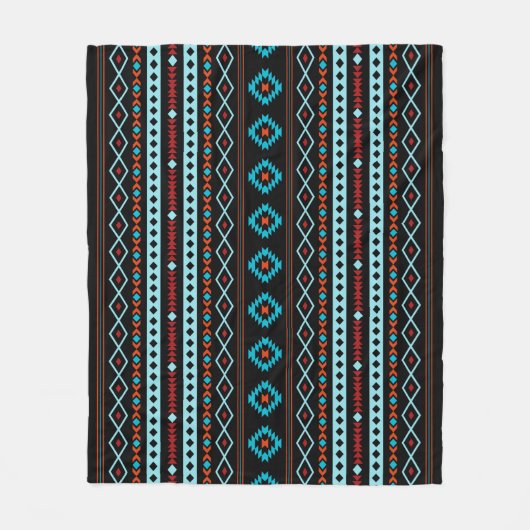 Aztec Blues Reds Black Mixed Motifs (H-Muster) Fleecedecke (Vorderseite)