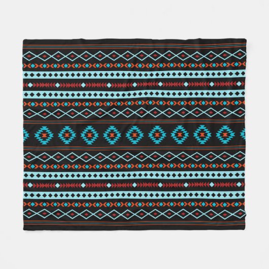 Aztec Blues Reds Black Mixed Motifs (H-Muster) Fleecedecke (Vorderseite (Horizontal))