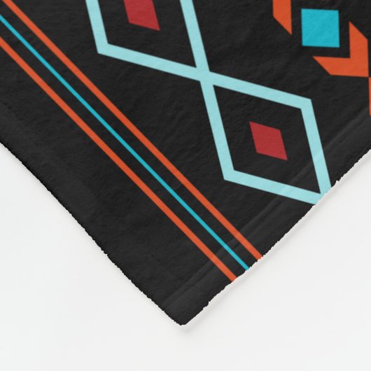 Aztec Blues Reds Black Mixed Motifs (H-Muster) Fleecedecke (Ecke)