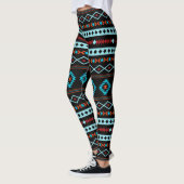 Aztec Blues Reds Black Mixed Motifs-Muster Leggings (Links)