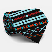 Aztec Blues Reds Black Mixed Motive Rpt Muster Krawatte (Gerollt)