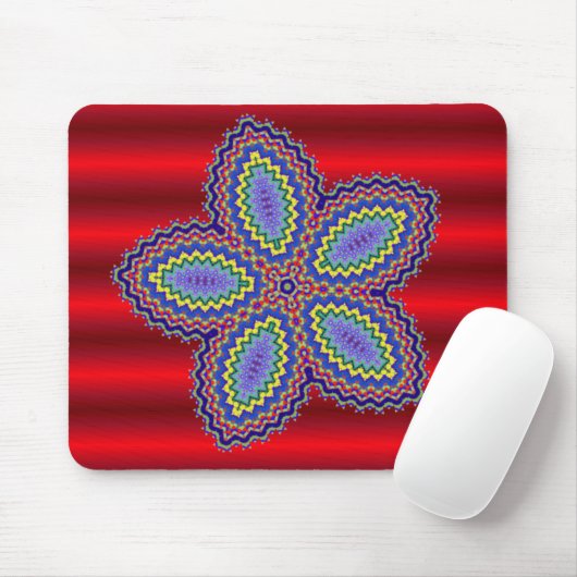 Aztec-Blume mit lebendigem rotem Hintergrund Mousepad (Mit Mouse)