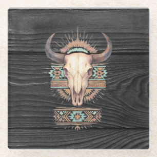 Aztec Boho Skull Glasuntersetzer