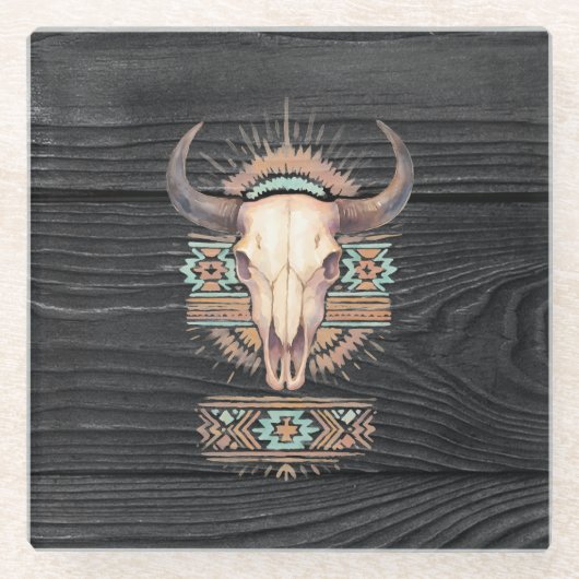 Aztec Boho Skull Glasuntersetzer (Vorderseite)