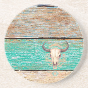 Aztec Boho Skull, verwittertes Holz Getränkeuntersetzer