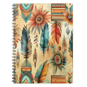 Aztec Boho Tribal Blue Feathers Notizblock