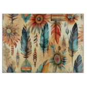 Aztec Boho Tribal Blue Feathers Schneidebrett (Vorderseite)