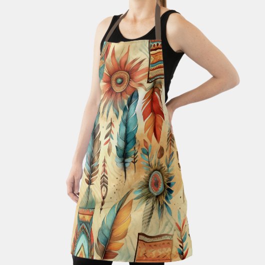 Aztec Boho Tribal Blue Feathers Schürze (InSitu)