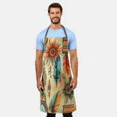Aztec Boho Tribal Blue Feathers Schürze (Getragen)