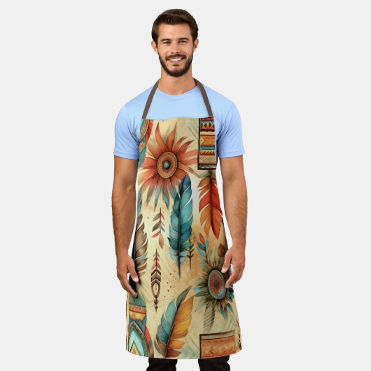 Aztec Boho Tribal Blue Feathers Schürze (Getragen)