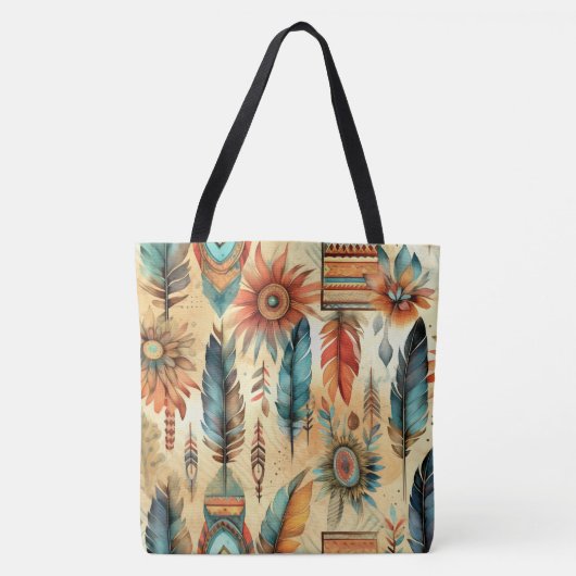 Aztec Boho Tribal Blue Feathers Tasche (Vorderseite)
