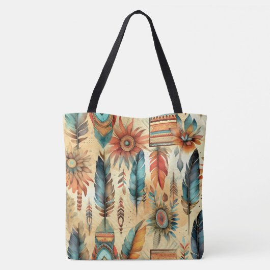 Aztec Boho Tribal Blue Feathers Tasche (Rückseite)