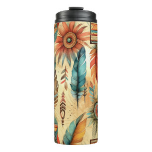 Aztec Boho Tribal Blue Feathers Thermosbecher