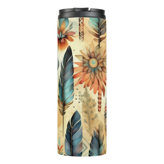 Aztec Boho Tribal Blue Feathers Thermosbecher (Rückseite)