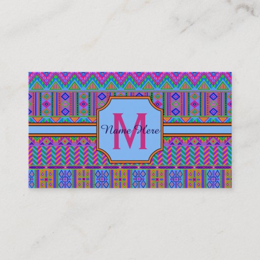 Aztec Bright Tribal Monogram Business oder Persona Visitenkarte (Vorderseite)