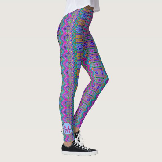 Aztec Bright Tribal Monogram Optional Girly Chic Leggings (Rechts)