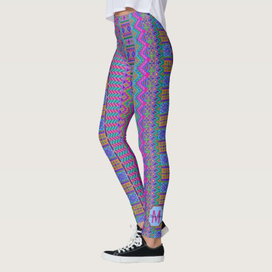 Aztec Bright Tribal Monogram Optional Girly Chic Leggings (Links)