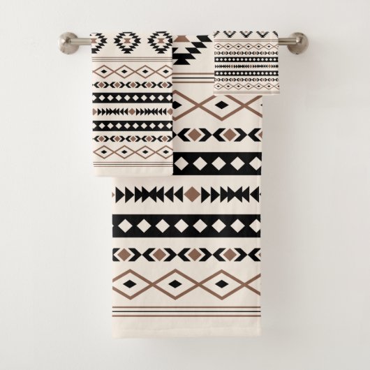 Aztec Brown Black Cream Mixed Motifs Muster Badhandtuch Set (Insitu)