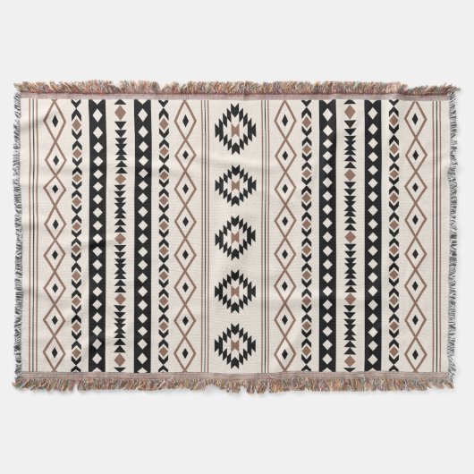 Aztec Brown Black Cream Mixed Motifs Muster Decke (Vorderseite)