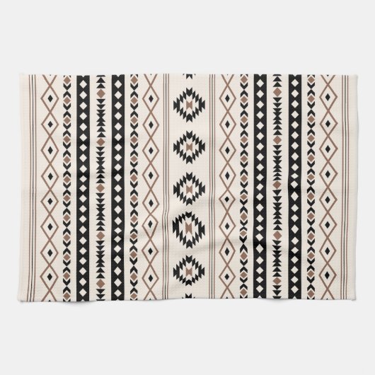 Aztec Brown Black Cream Mixed Motifs Muster Geschirrtuch (Horizontal)