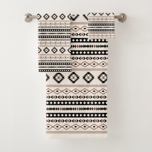 Aztec Brown Black Cream Mixed Motifs Rpt Muster Badhandtuch Set (Insitu)