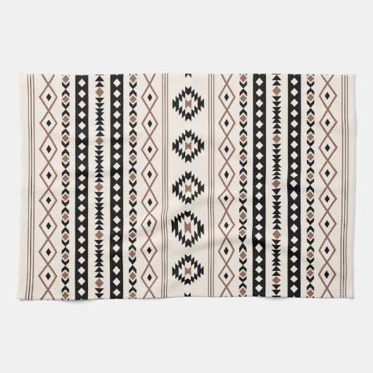 Aztec Brown Black Cream Mixed Motifs V Muster Geschirrtuch (Horizontal)