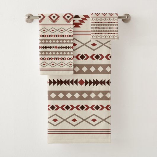 Aztec Browns Rust Cream Mixed Motifs-Muster Badhandtuch Set (Insitu)