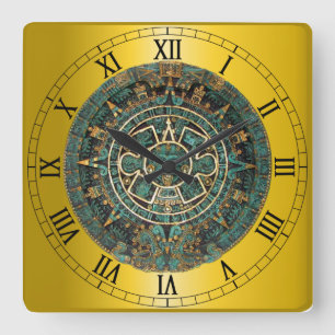 Aztec Calendar Quadratische Wanduhr