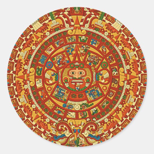 Aztec Calendar Stone oder Sun Stone von Mexiko. Runder Aufkleber (Vorderseite)