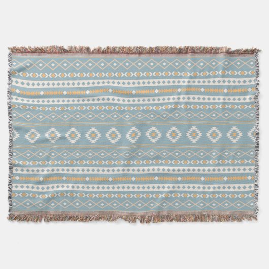 Aztec Cream Orange Blue Mixed Motif H Muster Decke (Vorderseite)