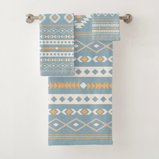 Aztec Cream Orange Blue Mixed Motif Muster Badhandtuch Set (Insitu)