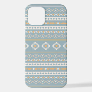 Aztec Cream Orange Blue Mixed Motif Muster iPhone 12 Hülle