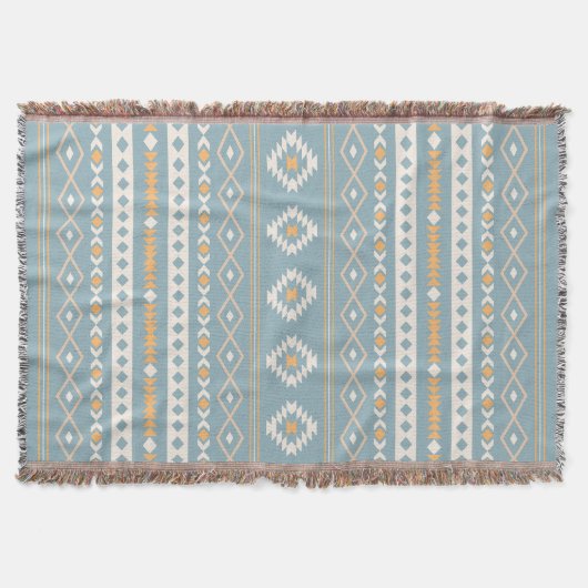 Aztec Cream Orange Blue Mixed Motif V Muster Decke (Vorderseite)