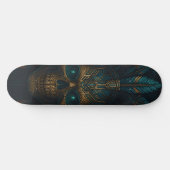 Aztec Cyber Skull Futuristic Tribal Skateboard (Horizontal)