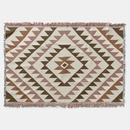 Aztec-Diamant-Muster-Design Braun+Creme Decke (Vorderseite)