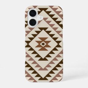 Aztec-Diamantmotiv-Design Braun+Creme iPhone 16 Hülle