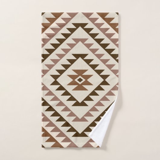 Aztec Diamond Motif Design Browns+Cream Badhandtuch Set (Handtuch)