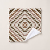 Aztec Diamond Motif Design Browns+Cream Badhandtuch Set (Waschlappen)