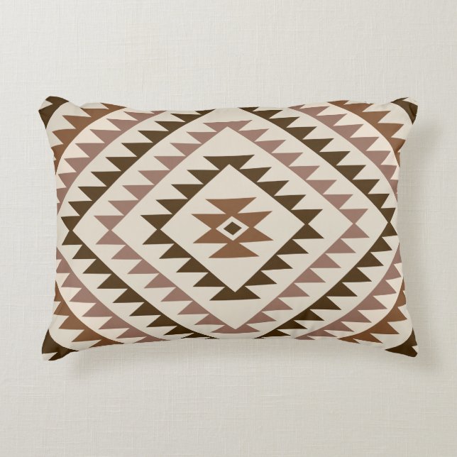 Aztec Diamond Motif Design Browns+Cream Dekokissen (Vorderseite)