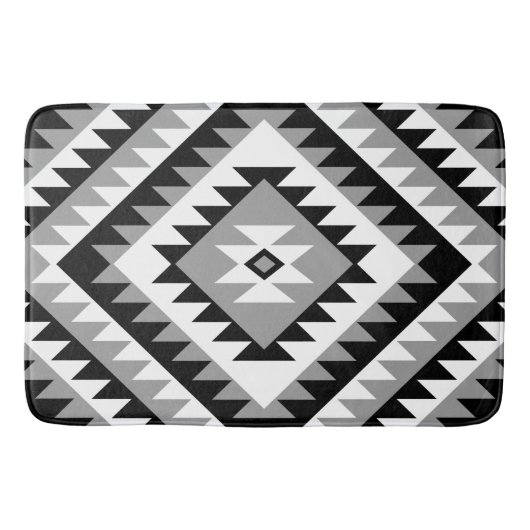 Aztec Diamond Motif Design Schwarz-weiß Grau Badematte (Vorderseite)