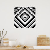 Aztec Diamond Motif Design Schwarz-weiß Grau Poster (Küche)